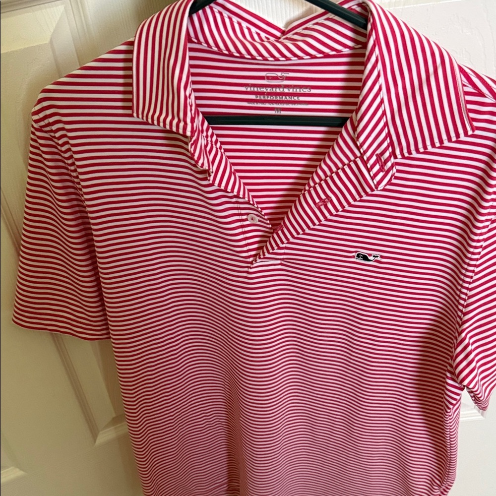 Vineyard Vines Performance Striped Polo - Red & White